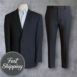 ZANETTI Mens 2 Piece Suit Blazer Jacket 48L Pant 40Wx30L WOOL Gray Windowpane